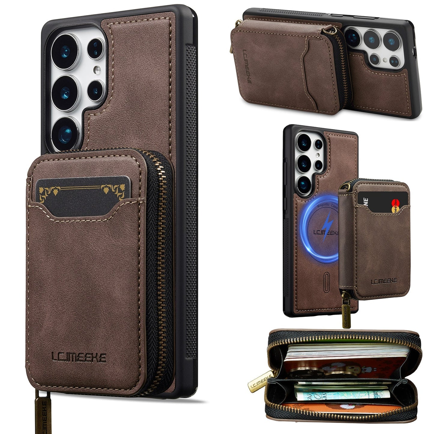 RFID Leather Wallet Phone Case with Detachable MagSafe Back Cover & Secure Zipper Pocket for Samsung Galaxy S25 Ultra