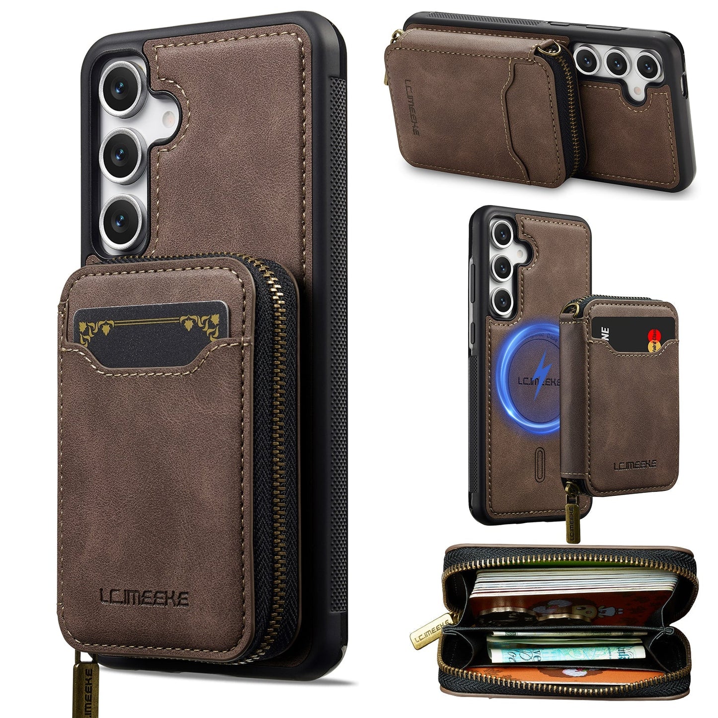 RFID Leather Wallet Phone Case with Detachable MagSafe Back Cover & Secure Zipper Pocket for Samsung Galaxy S25+