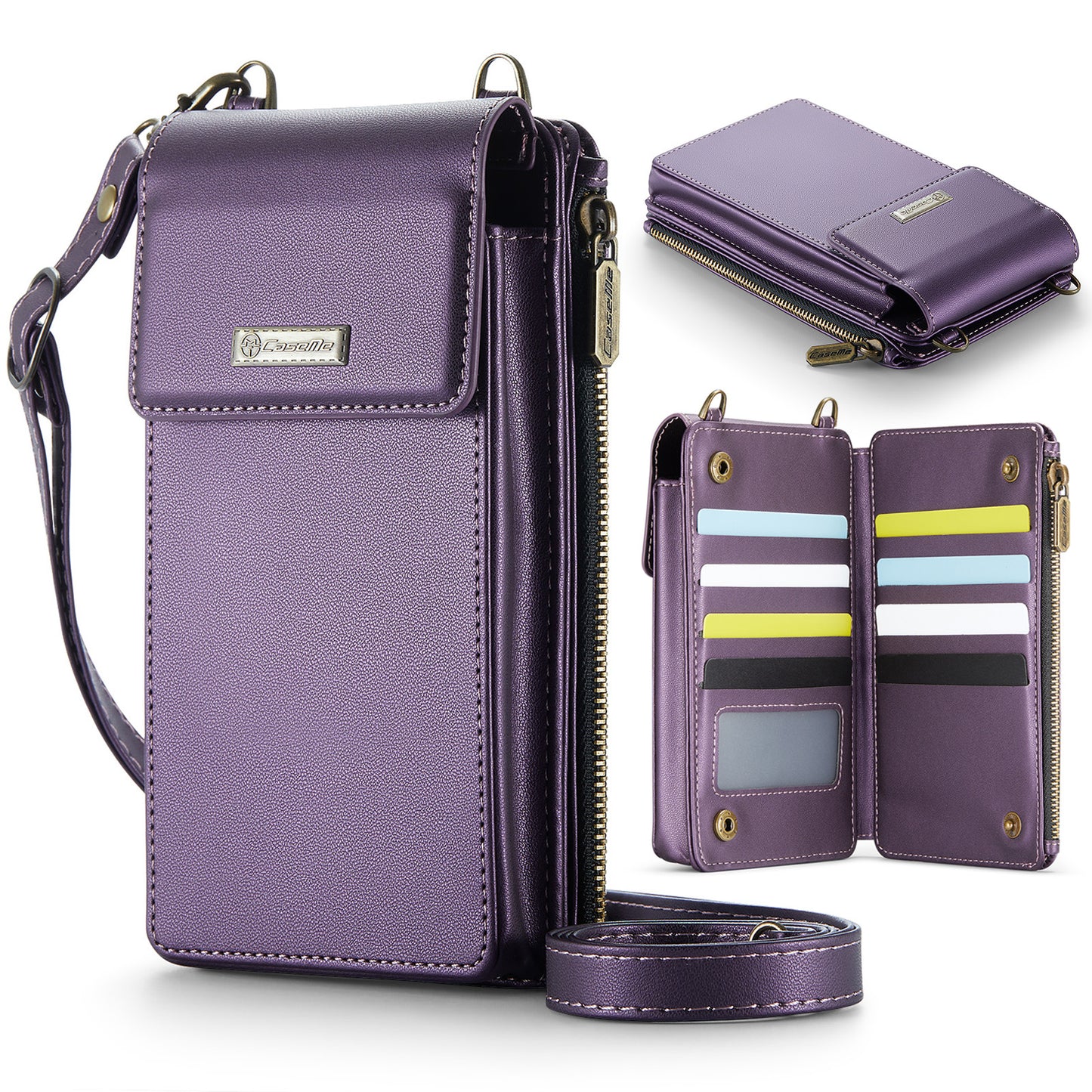 Slim RFID-Blocking Crossbody Wallet - 9 Card Slots, Zip Pocket & Phone Compartment