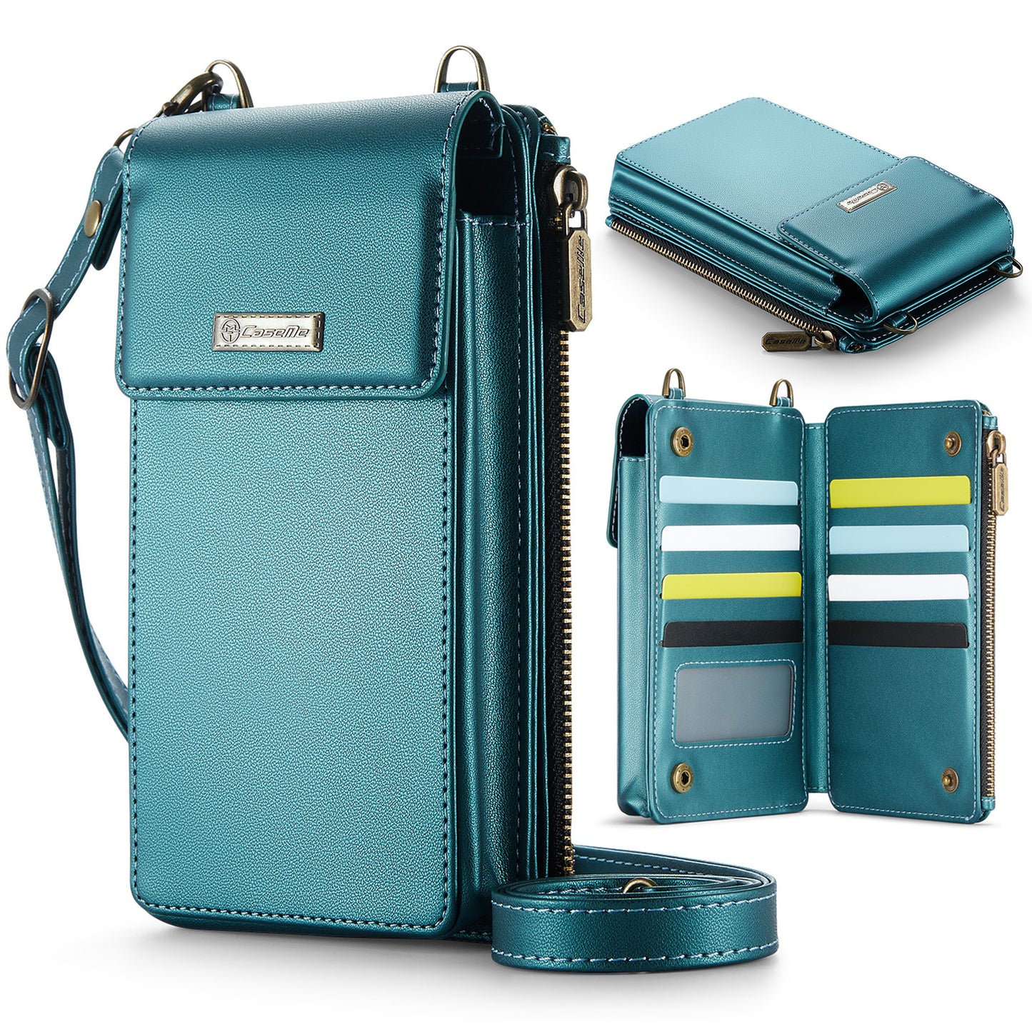 Slim RFID-Blocking Crossbody Wallet - 9 Card Slots, Zip Pocket & Phone Compartment