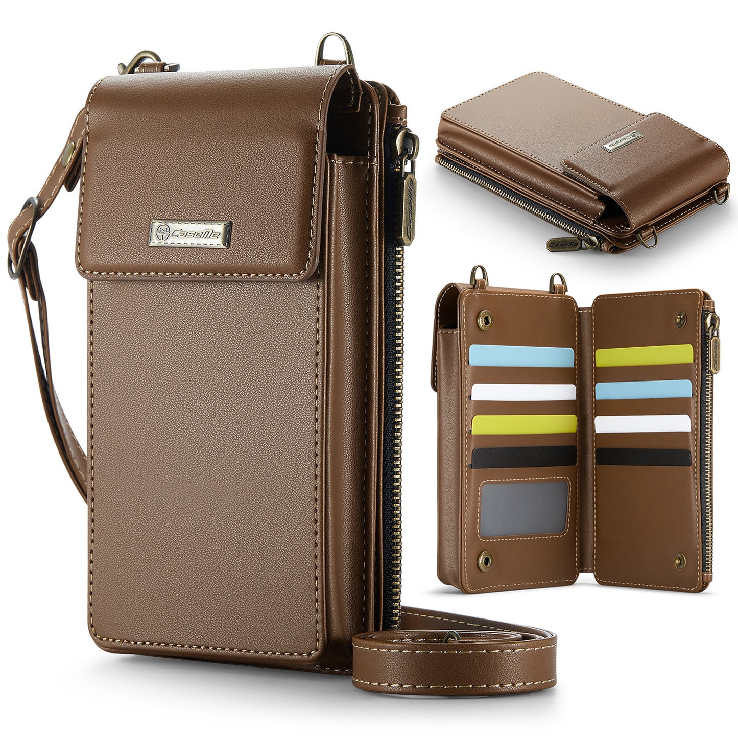 Slim RFID-Blocking Crossbody Wallet - 9 Card Slots, Zip Pocket & Phone Compartment