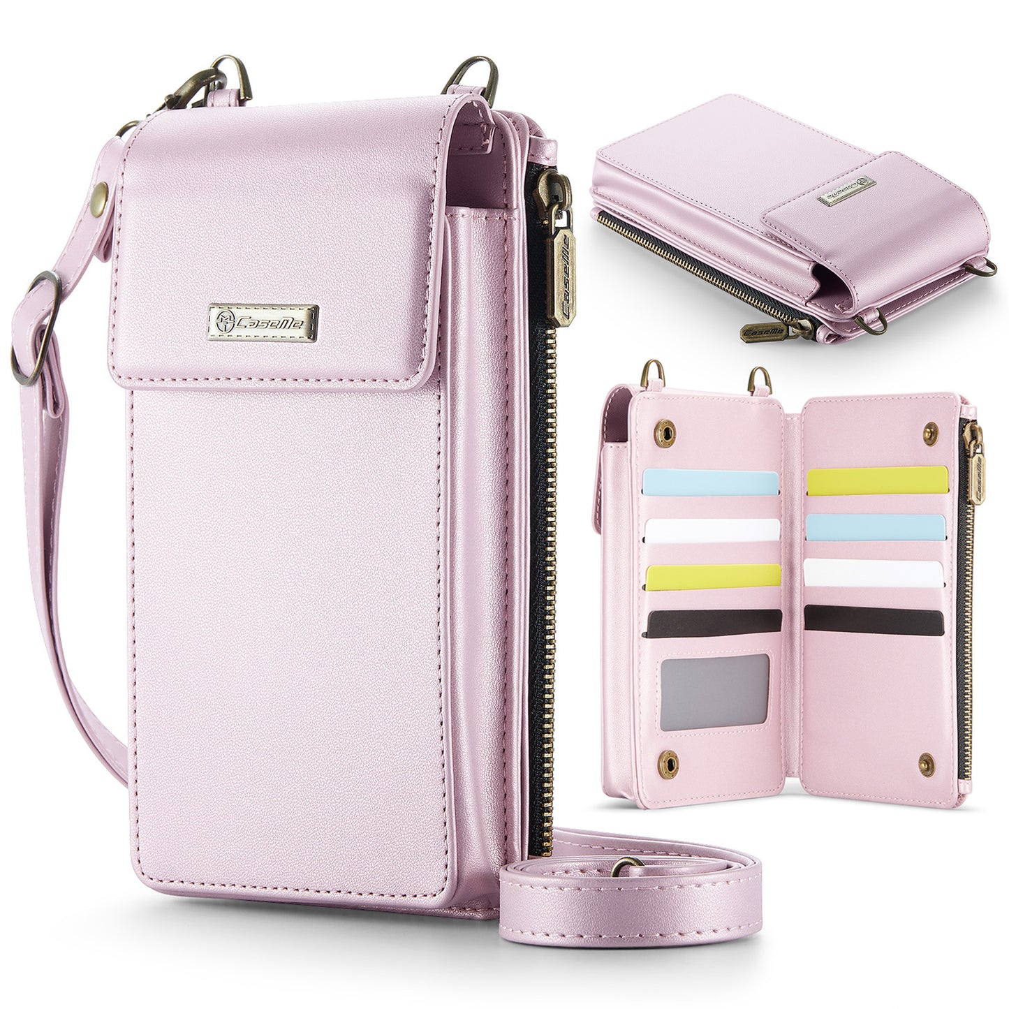 Slim RFID-Blocking Crossbody Wallet - 9 Card Slots, Zip Pocket & Phone Compartment