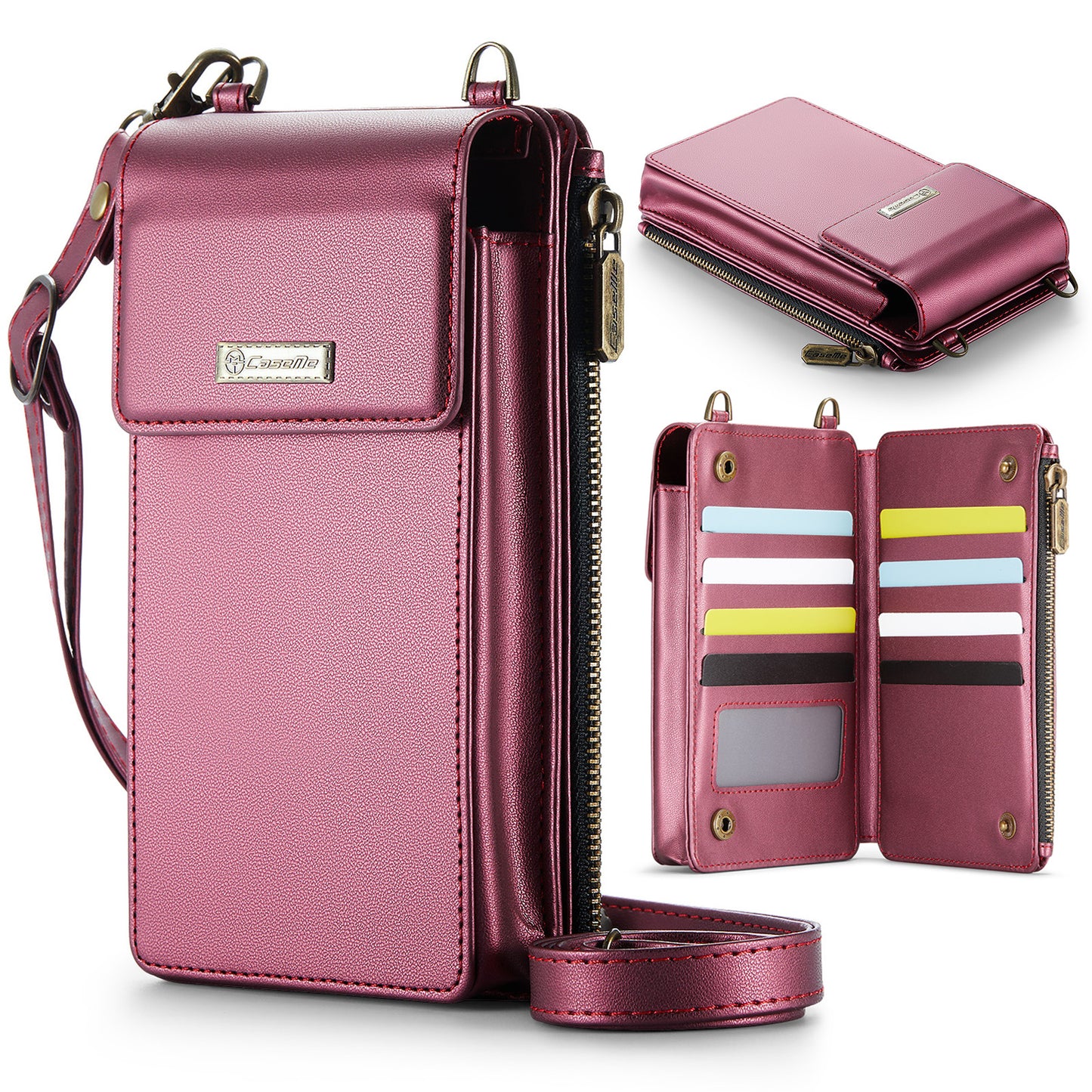 Slim RFID-Blocking Crossbody Wallet - 9 Card Slots, Zip Pocket & Phone Compartment