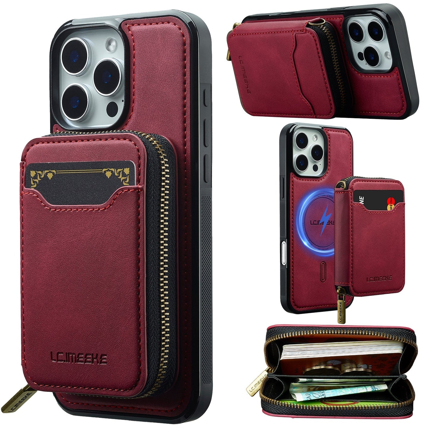 RFID Leather Wallet Phone Case with Detachable MagSafe Back Cover & Secure Zipper Pocket for iPhone 12 Pro