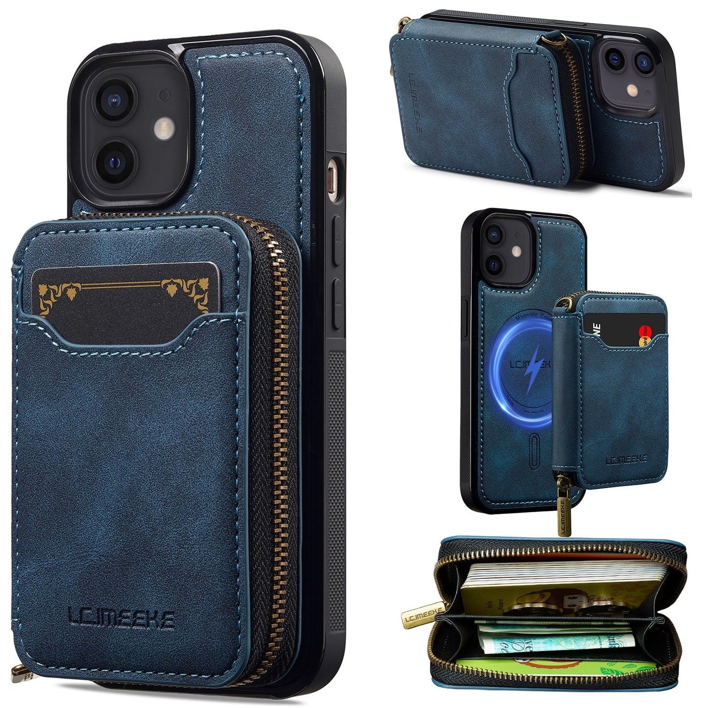 RFID Leather Wallet Phone Case with Detachable MagSafe Back Cover & Secure Zipper Pocket for iPhone 11