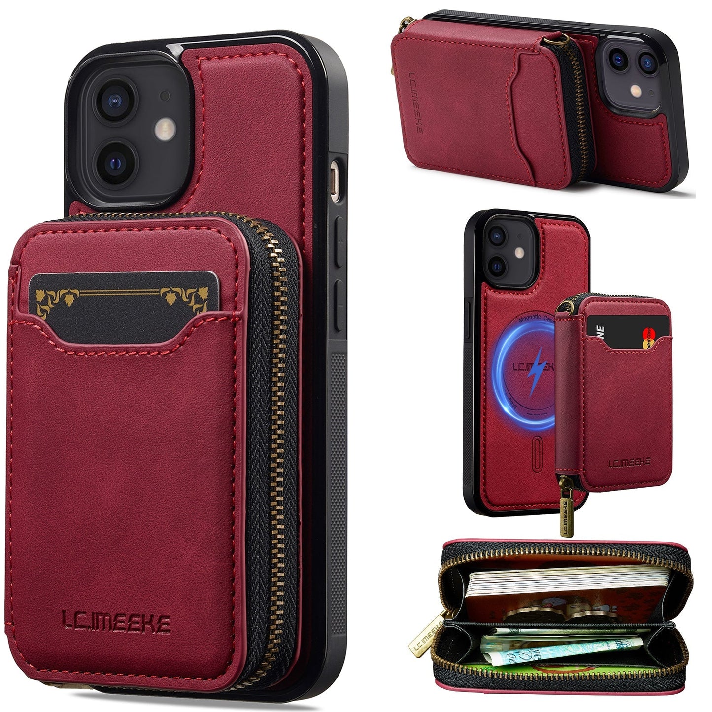 RFID Leather Wallet Phone Case with Detachable MagSafe Back Cover & Secure Zipper Pocket for iPhone 11