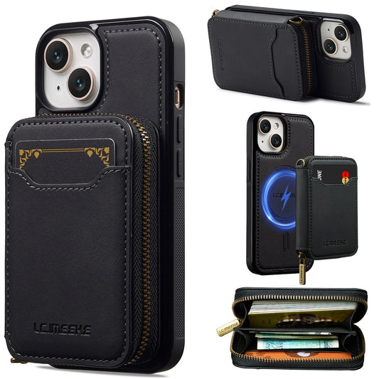 RFID Leather Wallet Phone Case with Detachable MagSafe Back Cover & Secure Zipper Pocket for iPhone 14 Plus