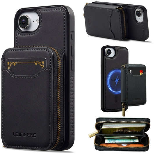RFID Leather Wallet Phone Case with Detachable MagSafe Back Cover & Secure Zipper Pocket for iPhone 16e