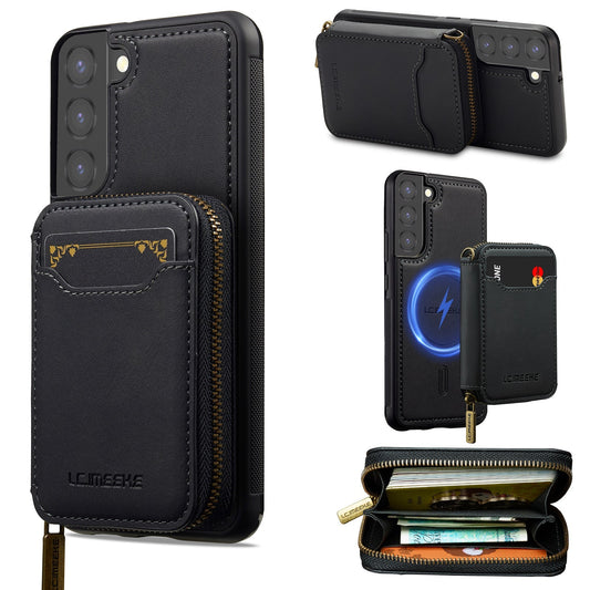 RFID Leather Wallet Phone Case with Detachable MagSafe Back Cover & Secure Zipper Pocket for Samsung Galaxy S21 FE
