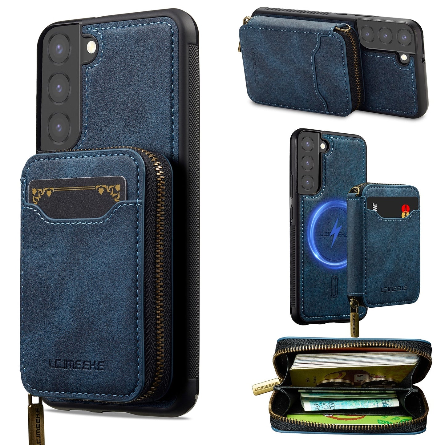RFID Leather Wallet Phone Case with Detachable MagSafe Back Cover & Secure Zipper Pocket for Samsung Galaxy S21 FE