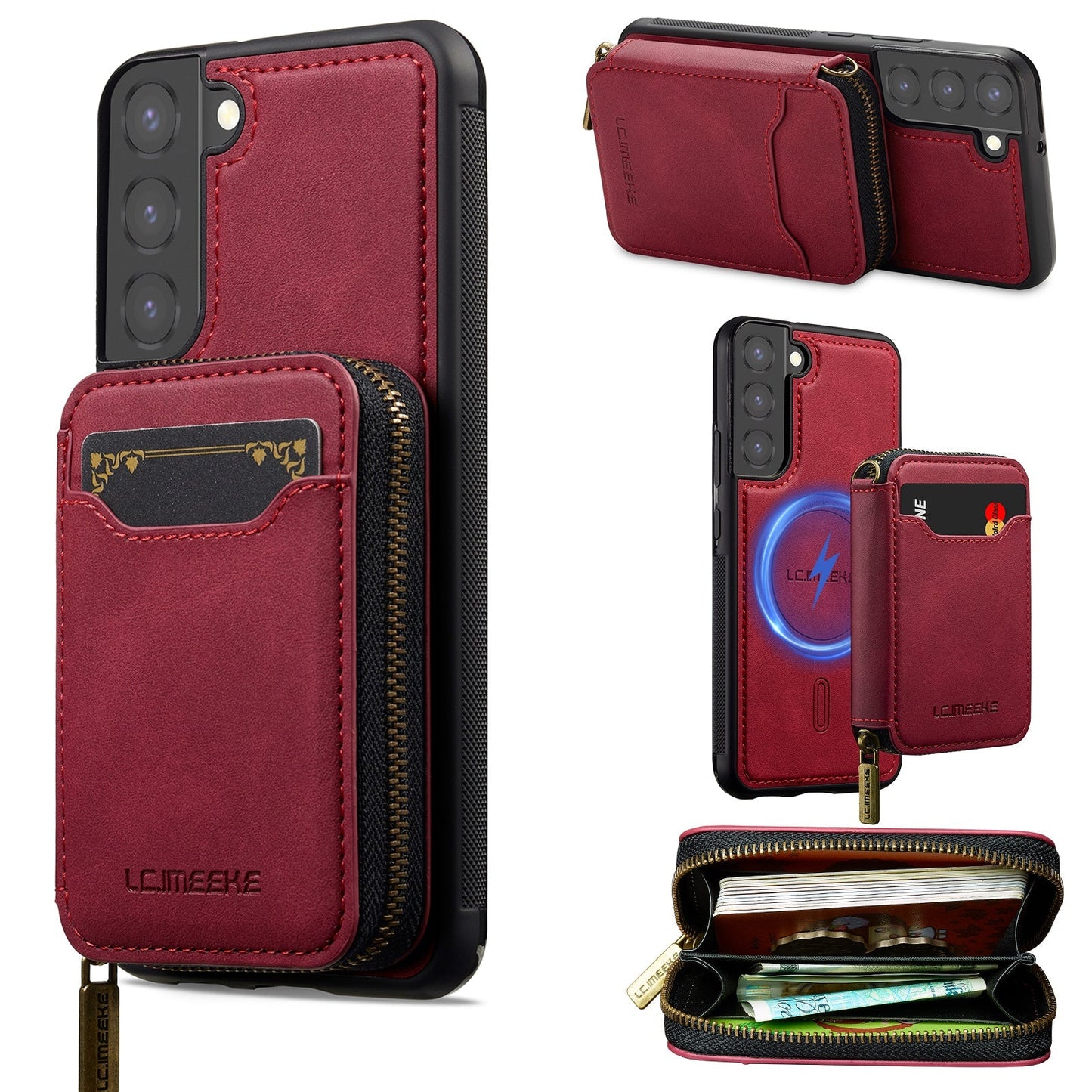 RFID Leather Wallet Phone Case with Detachable MagSafe Back Cover & Secure Zipper Pocket for Samsung Galaxy S21 FE