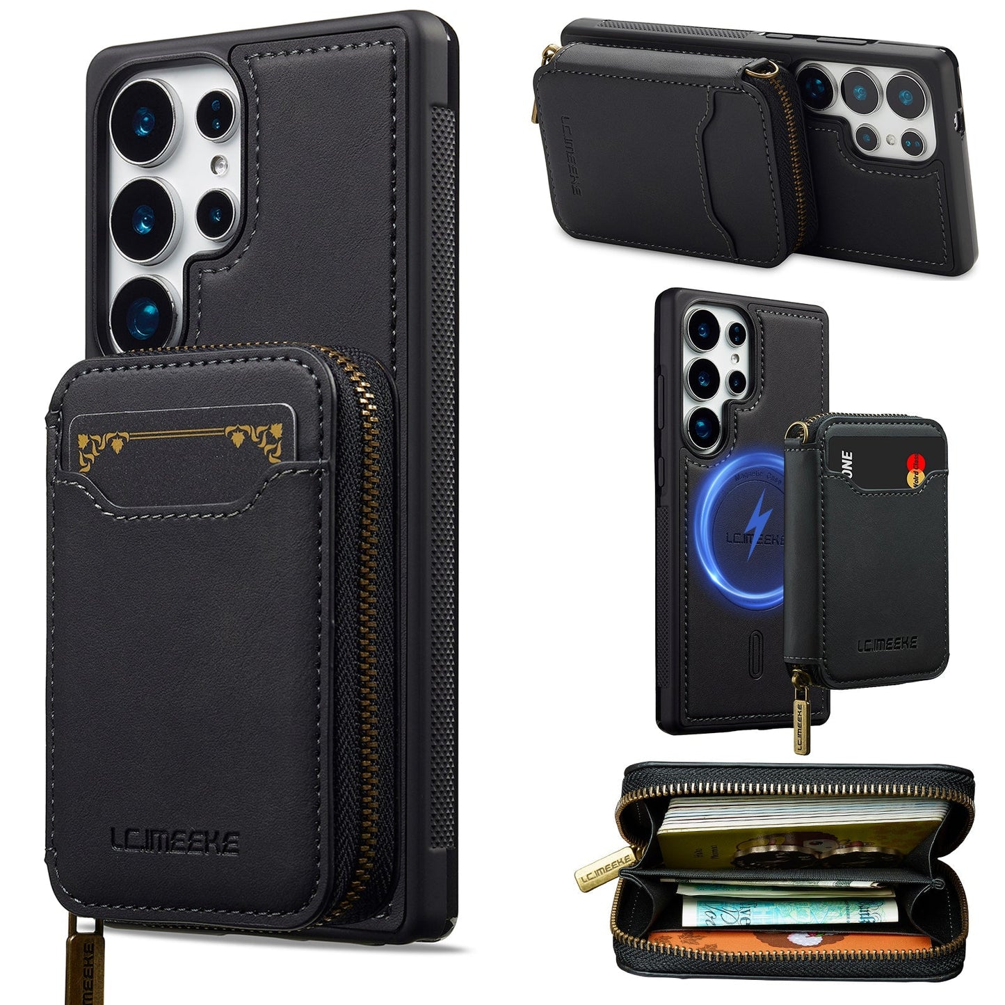 RFID Leather Wallet Phone Case with Detachable MagSafe Back Cover & Secure Zipper Pocket for Samsung Galaxy S23 Ultra