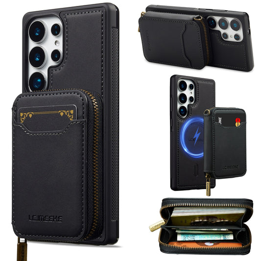 RFID Leather Wallet Phone Case with Detachable MagSafe Back Cover & Secure Zipper Pocket for Samsung Galaxy S23 Ultra