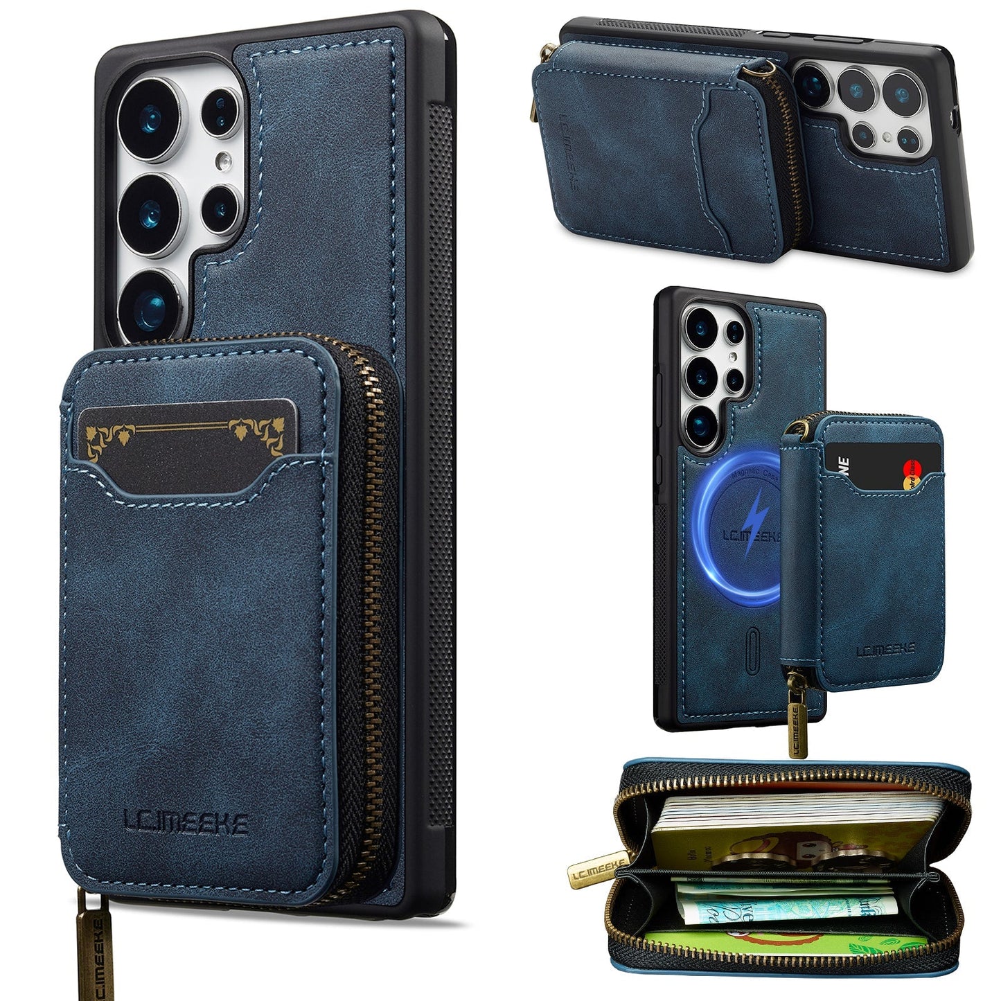 RFID Leather Wallet Phone Case with Detachable MagSafe Back Cover & Secure Zipper Pocket for Samsung Galaxy S24 Ultra
