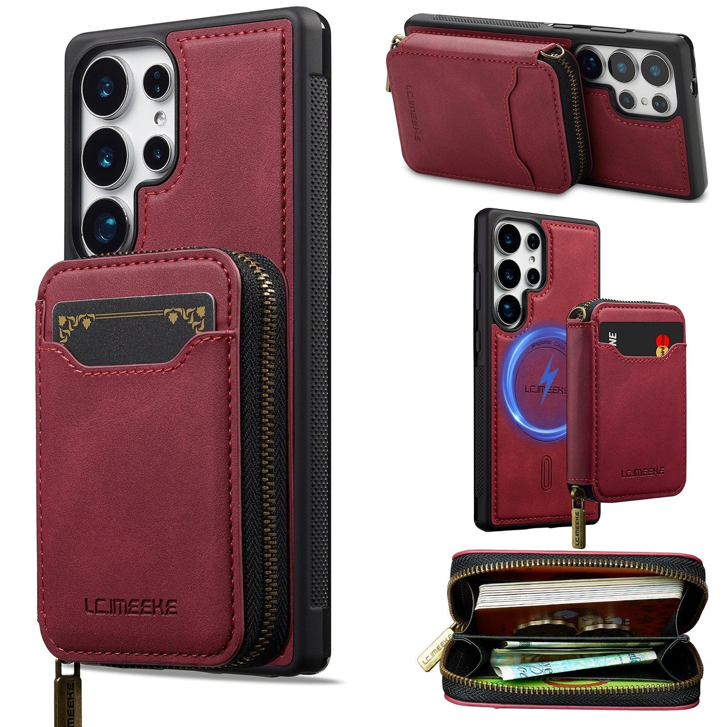RFID Leather Wallet Phone Case with Detachable MagSafe Back Cover & Secure Zipper Pocket for Samsung Galaxy S24 Ultra