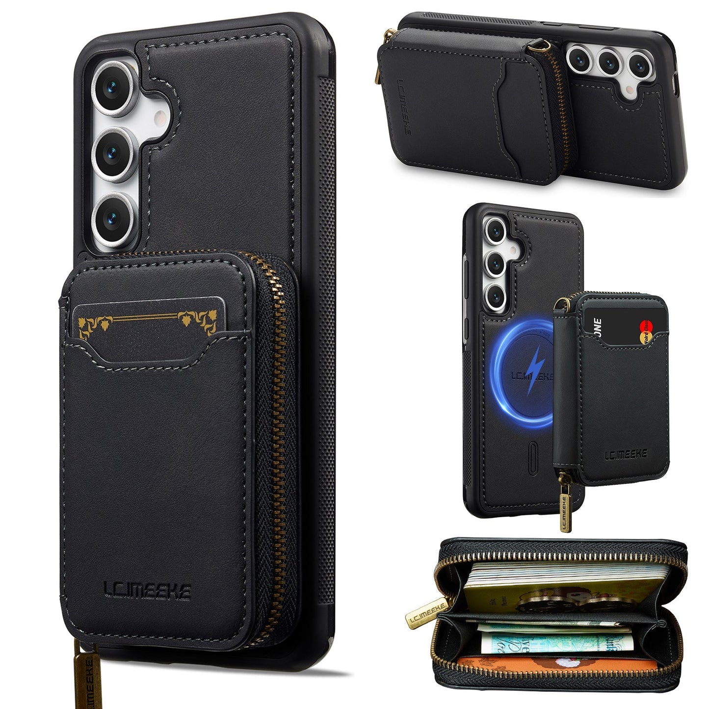 RFID Leather Wallet Phone Case with Detachable MagSafe Back Cover & Secure Zipper Pocket for Samsung Galaxy S24+