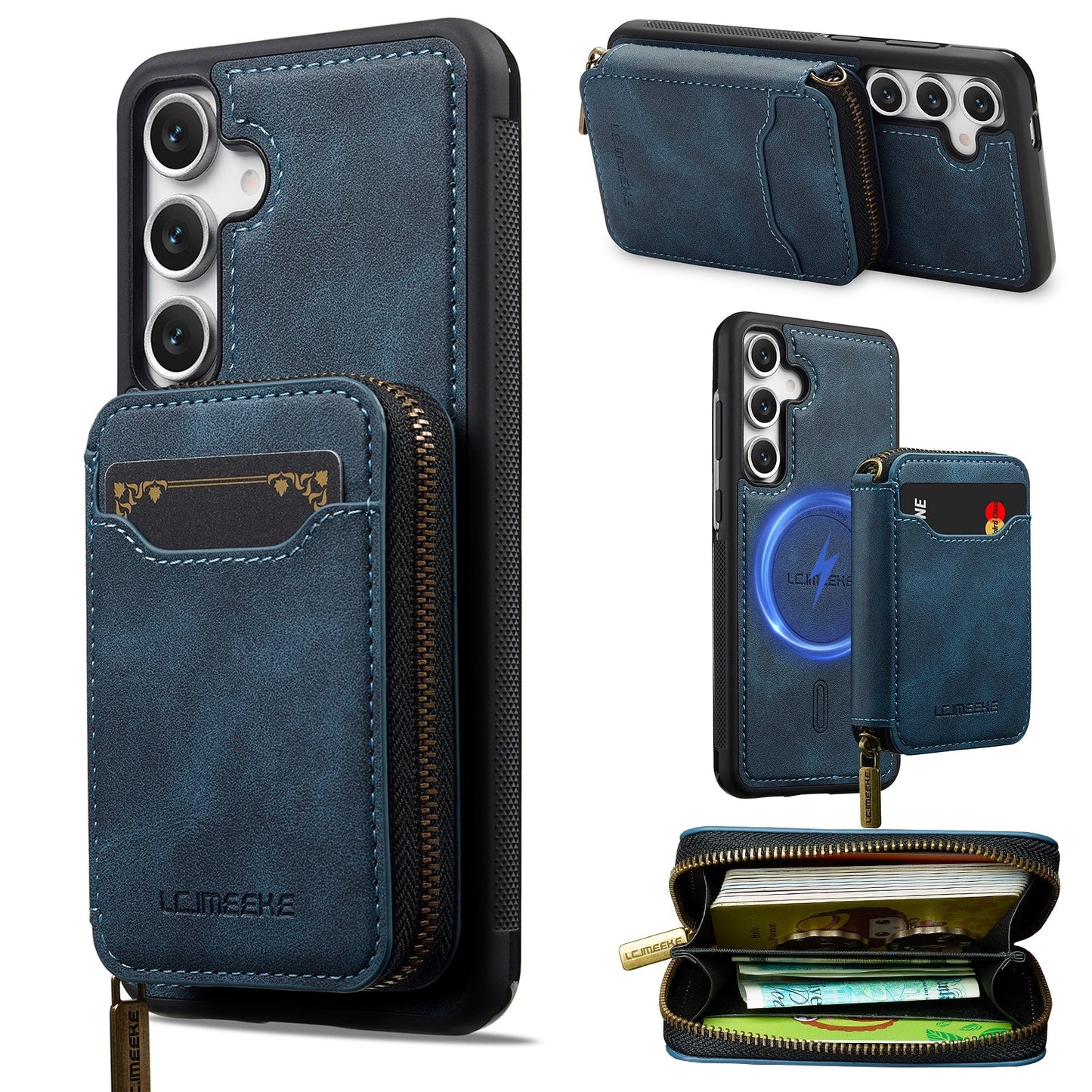 RFID Leather Wallet Phone Case with Detachable MagSafe Back Cover & Secure Zipper Pocket for Samsung Galaxy S24 FE