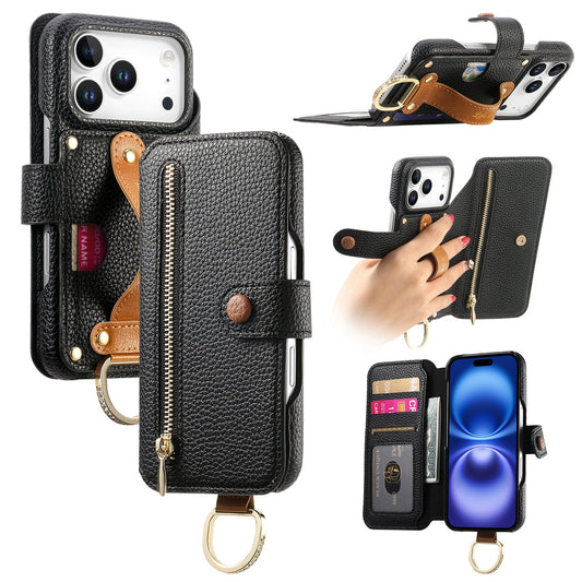 RFID Leather Phone Wallet Case with Wrist Strap for iPhone 17 Pro