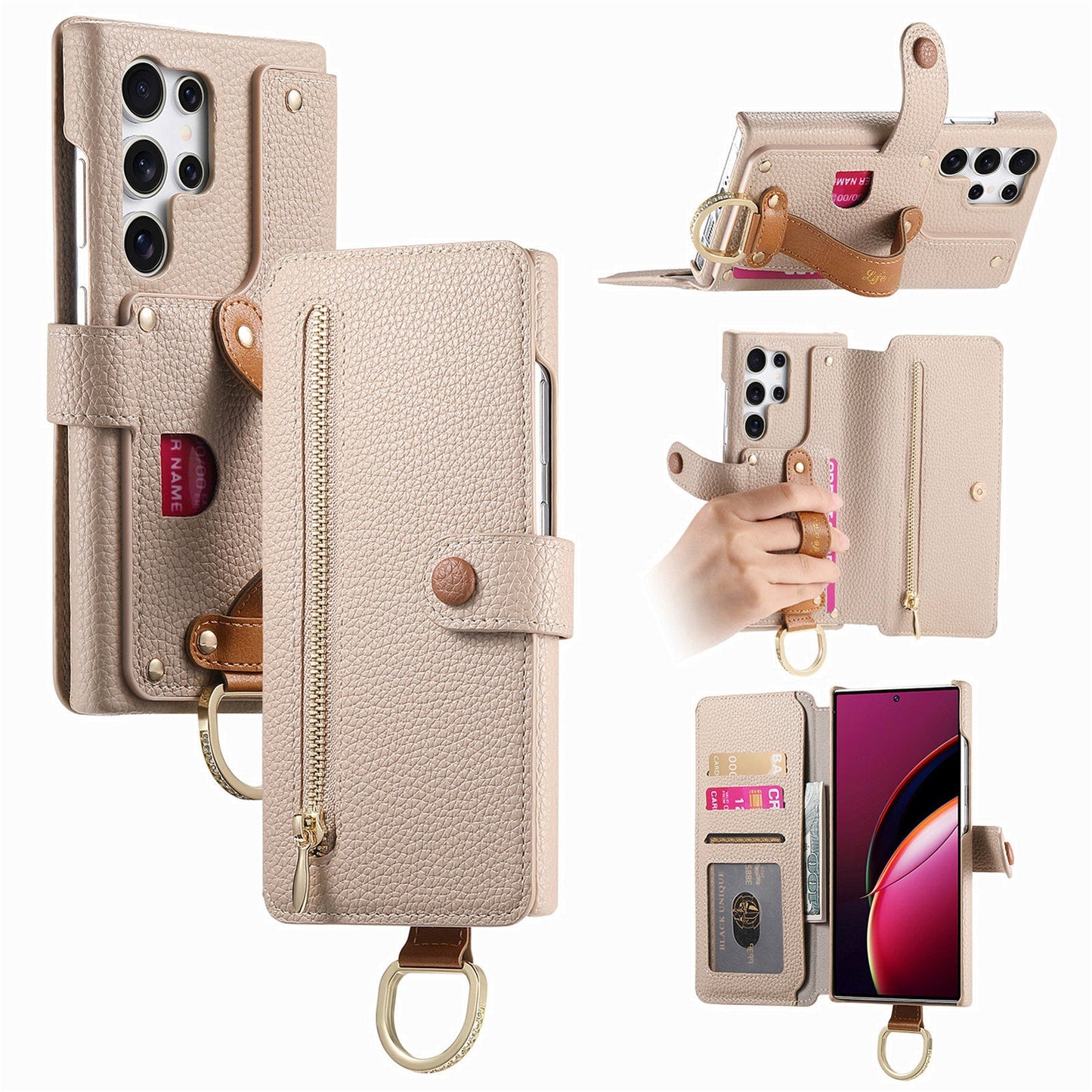 RFID Leather Phone Wallet Case with Wrist Strap for Samsung Galaxy S25 Ultra