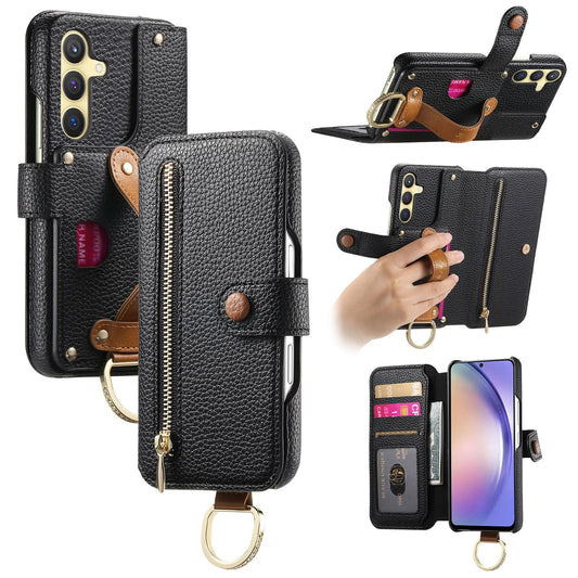 RFID Leather Phone Wallet Case with Wrist Strap for Samsung Galaxy A14
