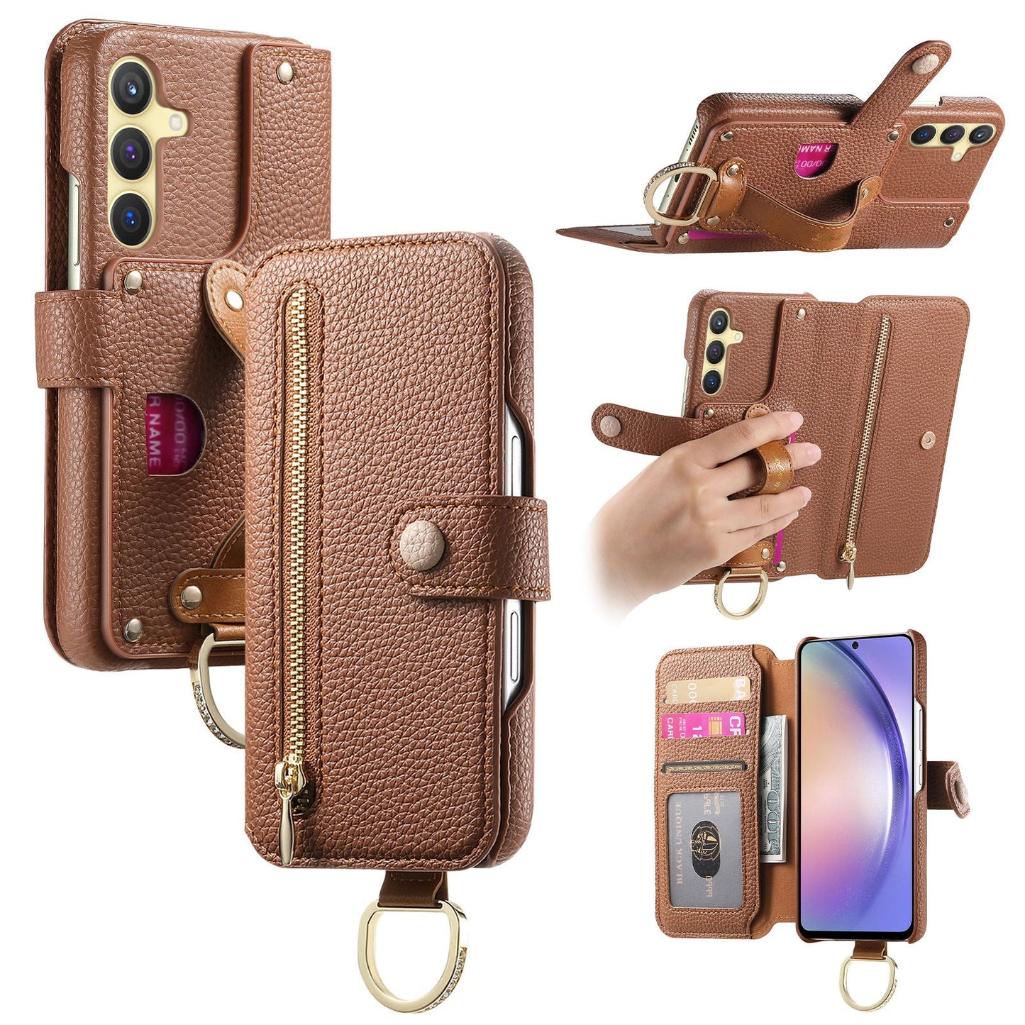 RFID Leather Phone Wallet Case with Wrist Strap for Samsung Galaxy S24 FE